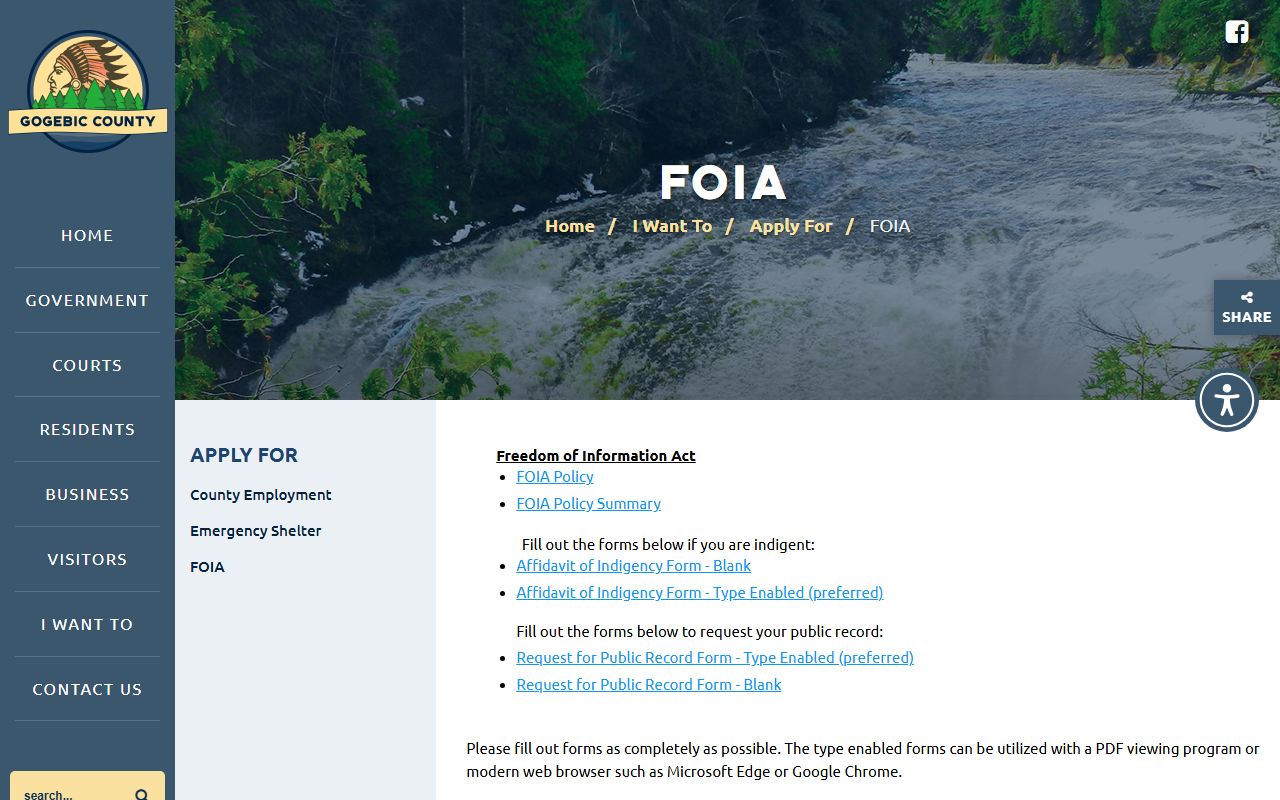Gogebic County FOIA public records request page