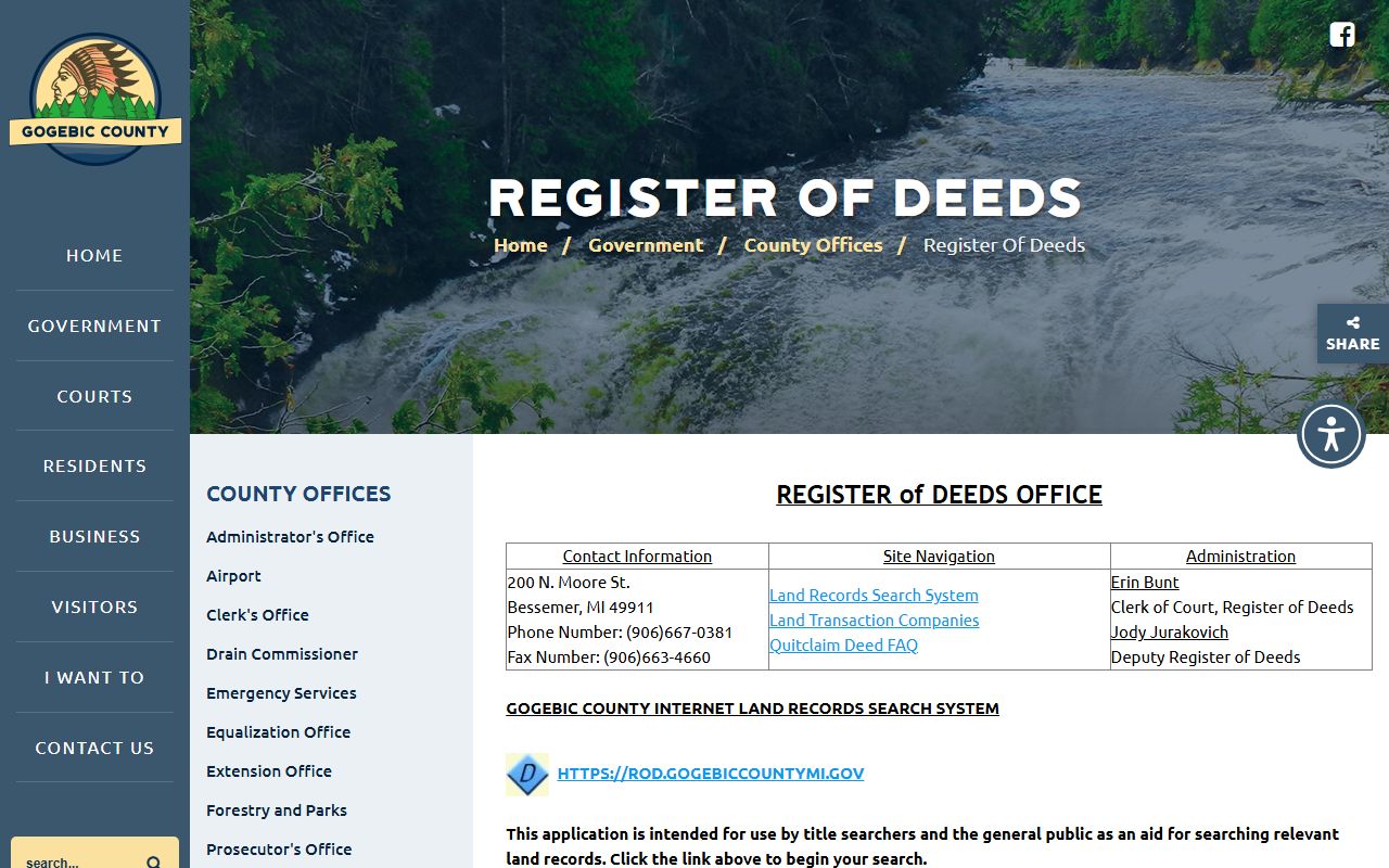 Gogebic County register of deeds recording and records page