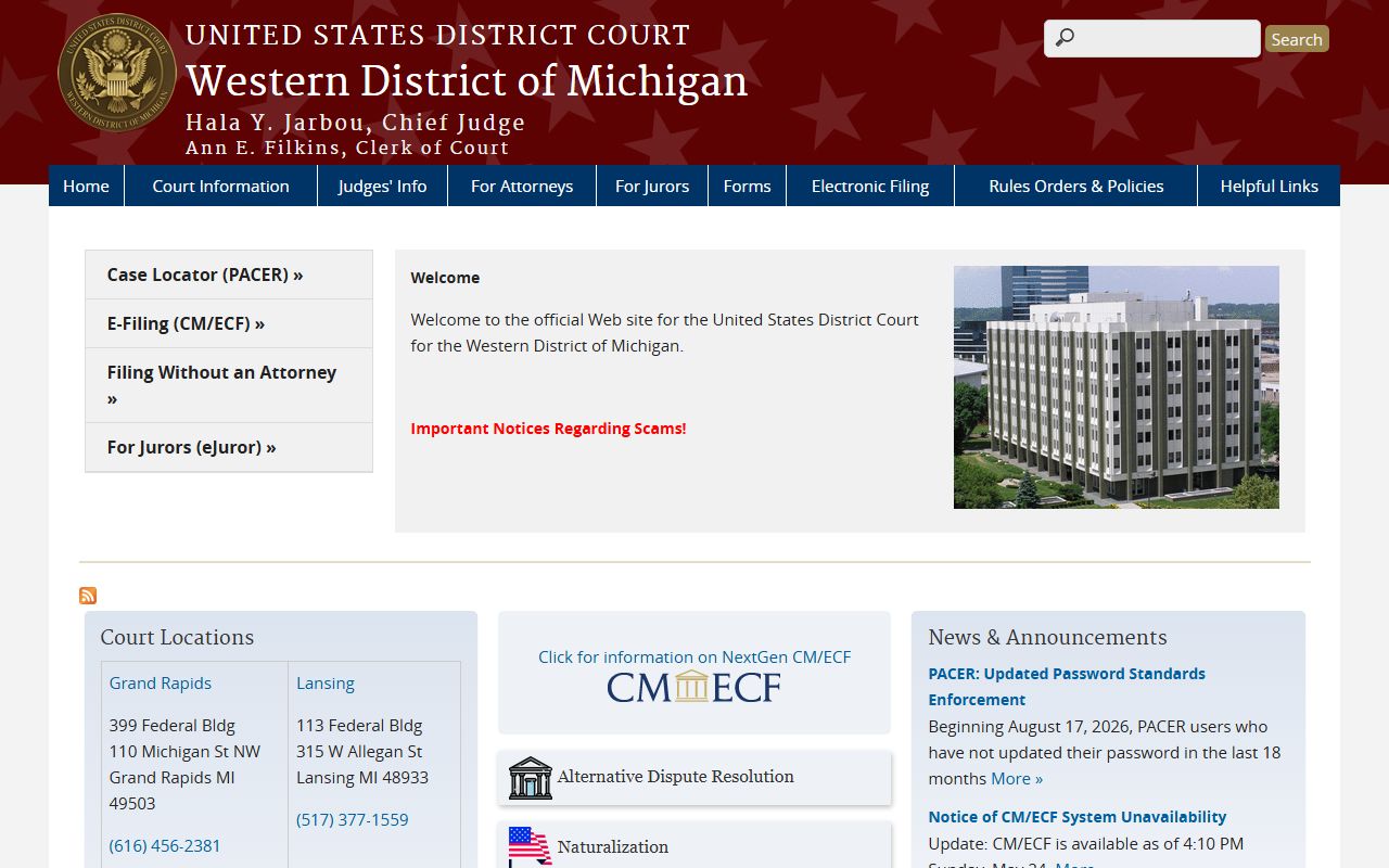 Gogebic County arrest records and court charges, Western District of Michigan federal court