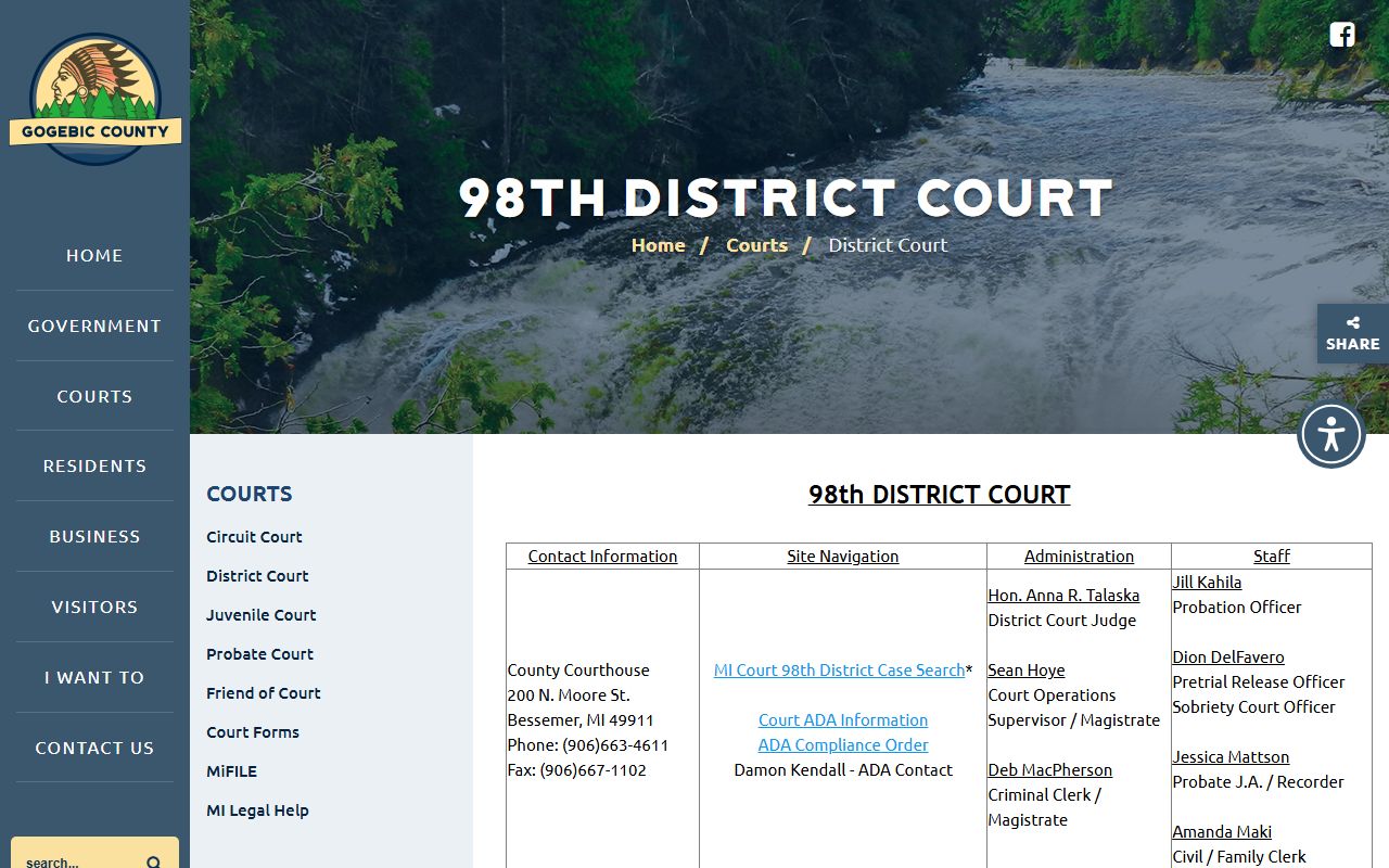Gogebic County court dockets district court records page