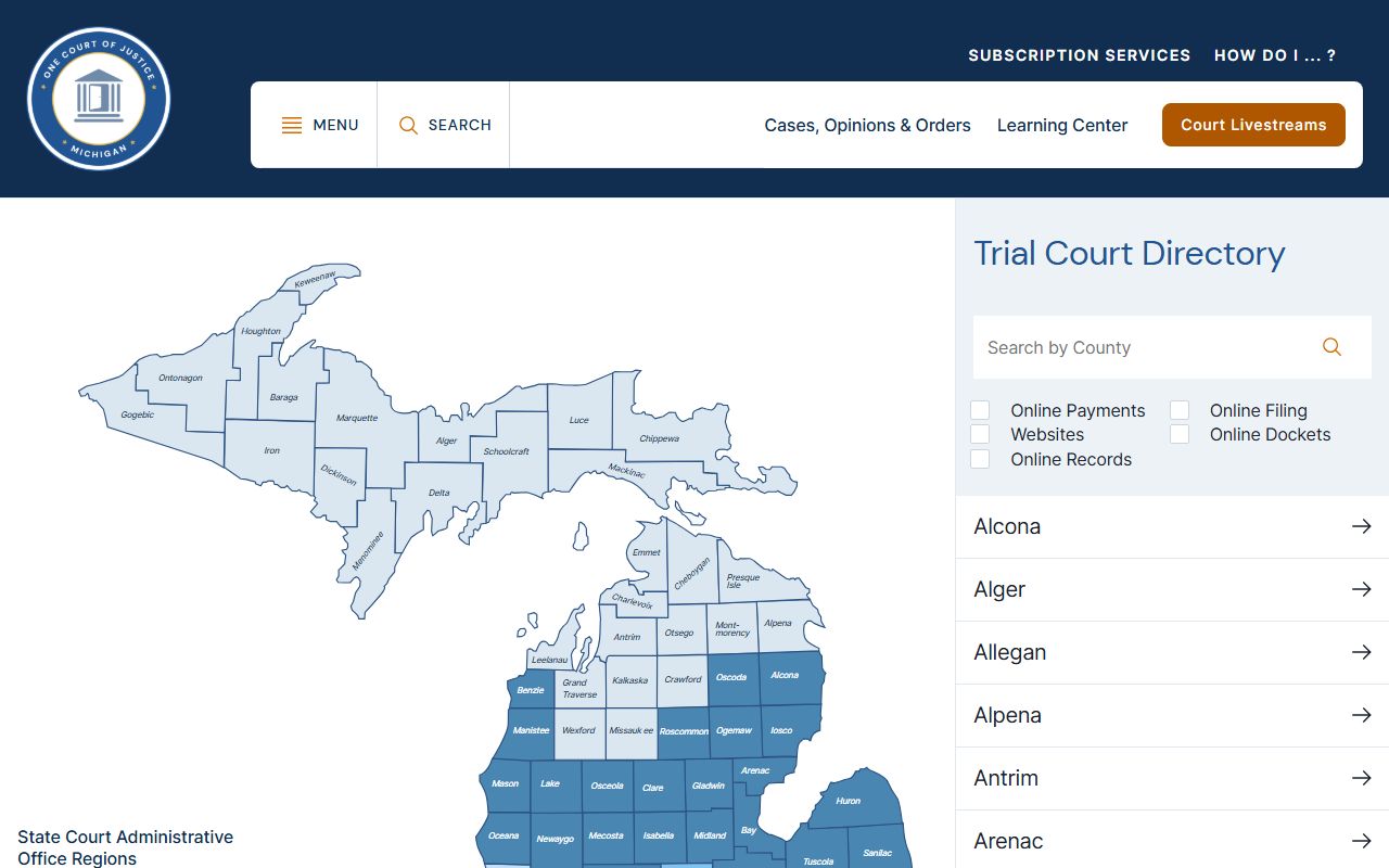 Gogebic County court records Michigan trial court directory page