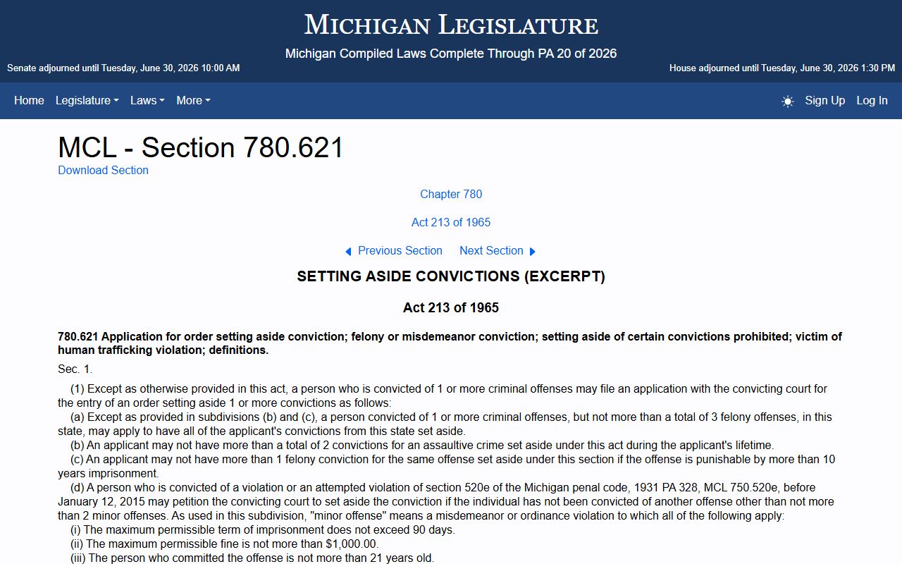 Gogebic County criminal court records Michigan expungement statute