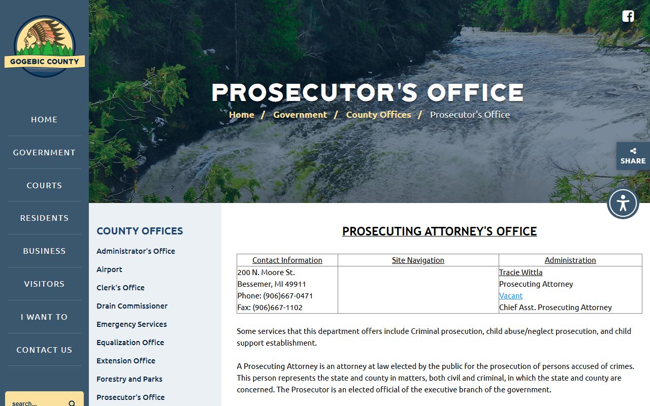 Gogebic County criminal court records prosecutor office