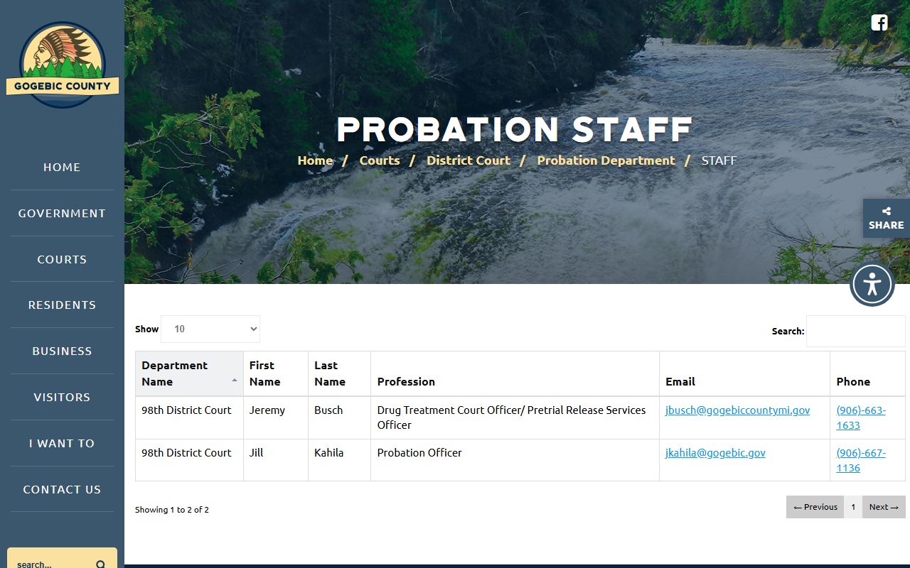 Gogebic County district court records probation staff directory