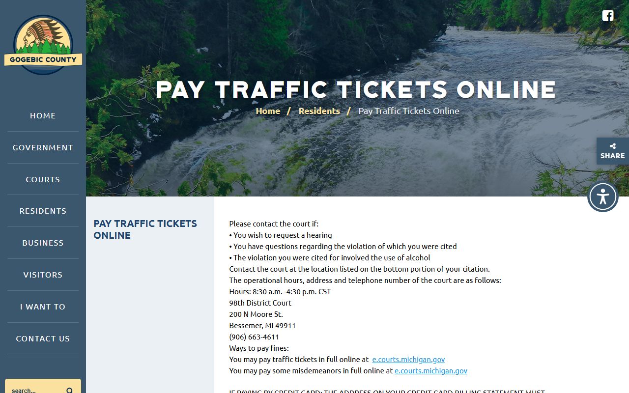 Gogebic County district court records online traffic fine payment page