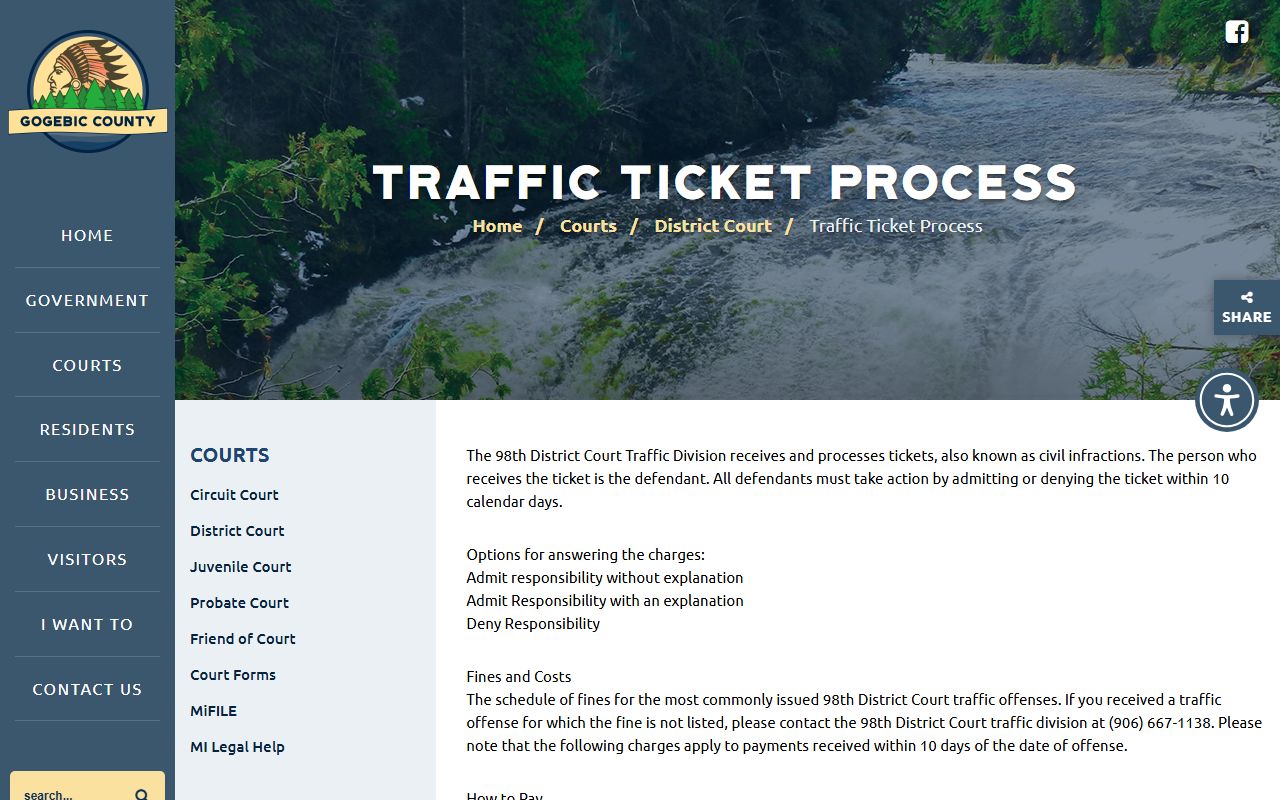 Gogebic County district court records traffic ticket process page