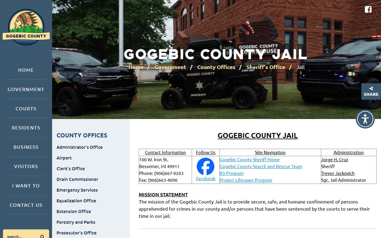 Gogebic County jail records and facility page