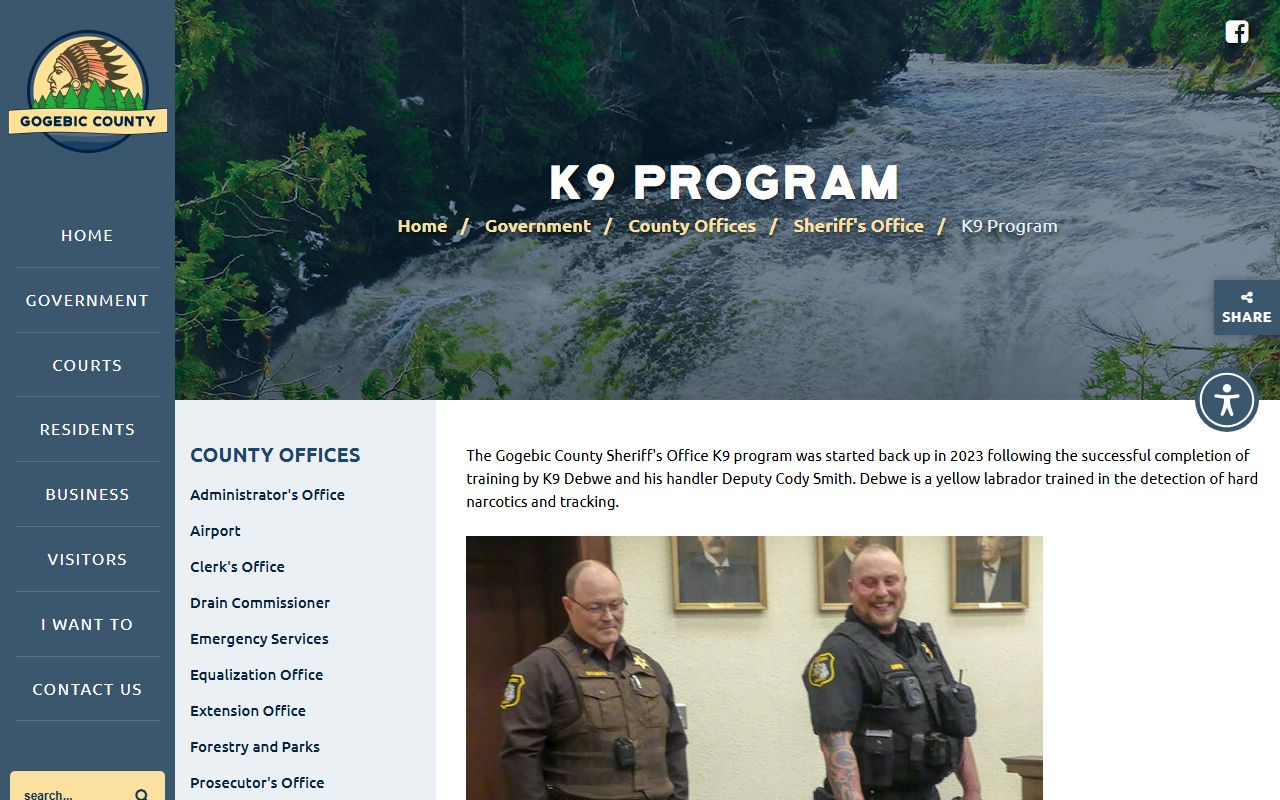 Gogebic County sheriff jail records K9 Debwe program