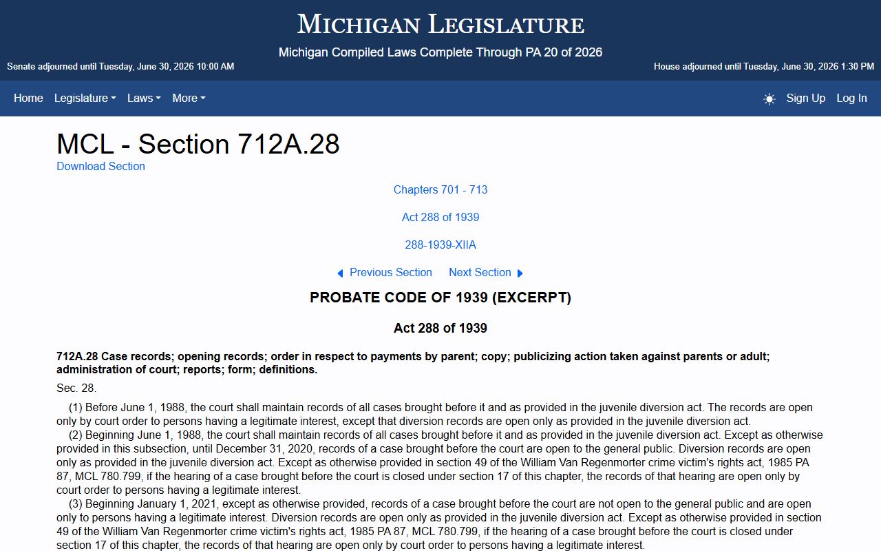 Gogebic County probate records Michigan juvenile confidentiality statute