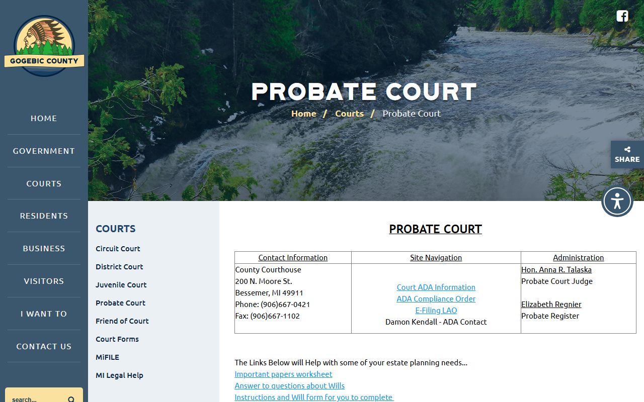Gogebic County probate records court page